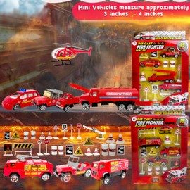 Kids Set of 2 15pcs Die Cast Fire Dept. Forest & Twelfth Vehicle Toy Set for Kids &Toddlers,Promotes Creative Pretend Play,Skill Development,Fun All-Occasion Gift Idea(Firefighting Playset)