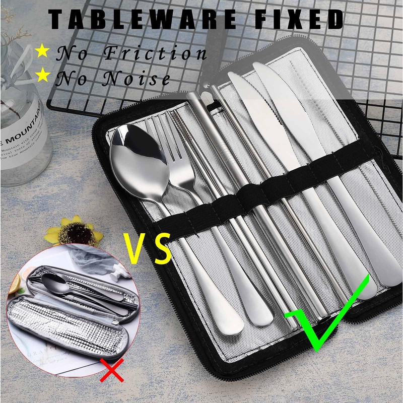 Utensilios de viaje portátiles (juego plateado)