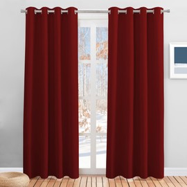 PONY DANCE Christmas Curtains with Eyelets, Red Curtains, Blackout Curtains, Set of 2 Blackout Curtains, Living Room Curtains, Opaque Thermal Curtain, Heat-Insulating H 200 x W 140 cm