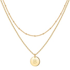 TINGN Letter Charm Necklace for Women, Girls, 14 Carat Gold-Plated Chain, Double-Sided Engraving, for Layering, Jewellery Gifts for Teenage Girls, Gold, No Gemstone