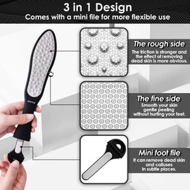 Auxmir Callus Remover Foot File Stainless Steel and ABS Plastic, Callus Foot File for Pedicures, Wet or Dry Use, Double Sided, Rustproof, Black