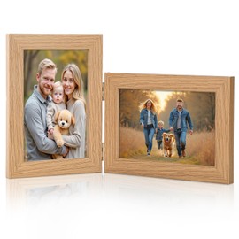 Epecfan 5x7 Double Hinged Picture Frame - WoodGrain Foldable Photo Frame with Real Glass, Adjustable Vertical & Horizontal Display for Tabletop, Nice Gift for Memories & Décor (WGD7)