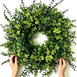 26" Large Boxwood Wreath for Front Door.Eucalyptus Wreath Artificial Greenery Wreath with Lush Leaves Outdoor Decor for Porch, Window, Farmhouse, Home, Hanging Decor - Spring, Summer, All Seasons