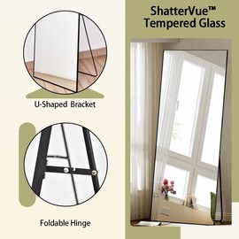 BEAUTYPEAK Full Length Mirror 64"x21" Nano Glass, Standing & Wall-Mounted Rectangle Floor Mirror for Bedroom, Living Room, Door Decor, Home Dressing - Color: Black, Size: 64"L x 21"W