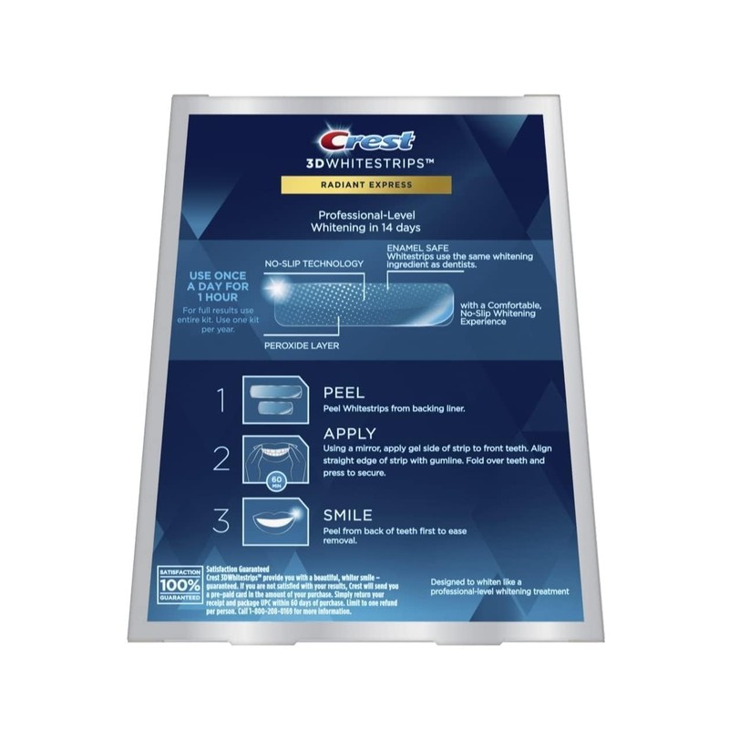 Crest 3DWhitestrips Radiant Express At-home Teeth Whitening Kit, 14 Treatments