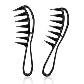 Comb Coarse Wide 2 Piece Curling Comb Set with Handle Anti-Static Ergonomic Large Tooth Strand Comb for Curls Long Hair Women Men Hair Styling Salon Tool Black