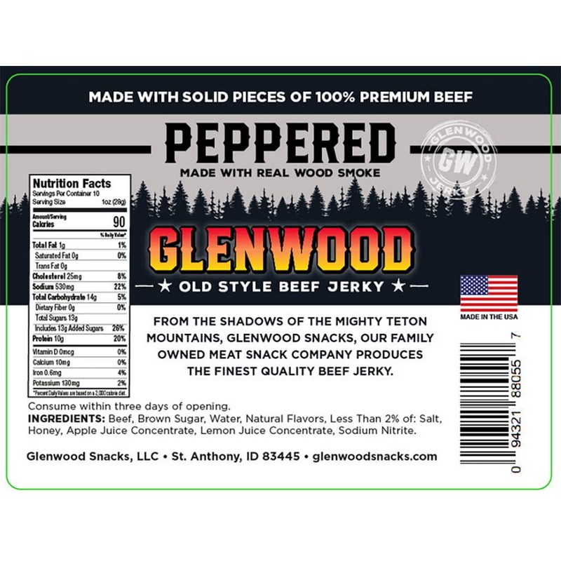Glenwood Jerky 10oz Bag 100% Beef Jerky (PEPPERED)