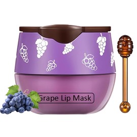 TIRDET 1 PCS Bee Lip Balm Honey Pot, Exfoliating Grape Sleeping Lip Mask Overnight with Sticks, Prevention Dry Hydrating and Crack Scrubs