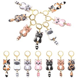 Stiesy 7Pcs Cat Stitch Markers Enamel Cat Charms Crochet Leverback Hoop Pet Kitten Animal Charms with Lobster Claw Clasps for Knitting Jewellry Making Weaving Sewing Quilting