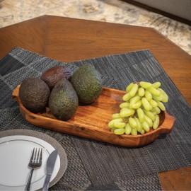 The Jaipur Living Premium Teak Wood Handcrafted Serving Tray with Handle | Wooden Tray for Serving | Platters for Serving, Pastries, Snacks, Breakfast, Coffee Table | Caen Serving Tray, Honey Brown