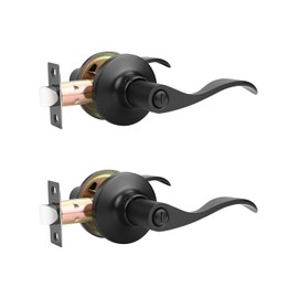Mengico 2 Pack Black Privacy Door Lever, Modern Interior Door Knobs for Bedroom and Bathroom, Heavy Duty Door Handle, Reversible Wave Lever Handle