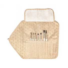 Etchr Gouache Brush Set - Set of 8 Gouache - Vegan-Friendly Paint Brush Set - Travel Brushes with Linen Roll-Up Pouch