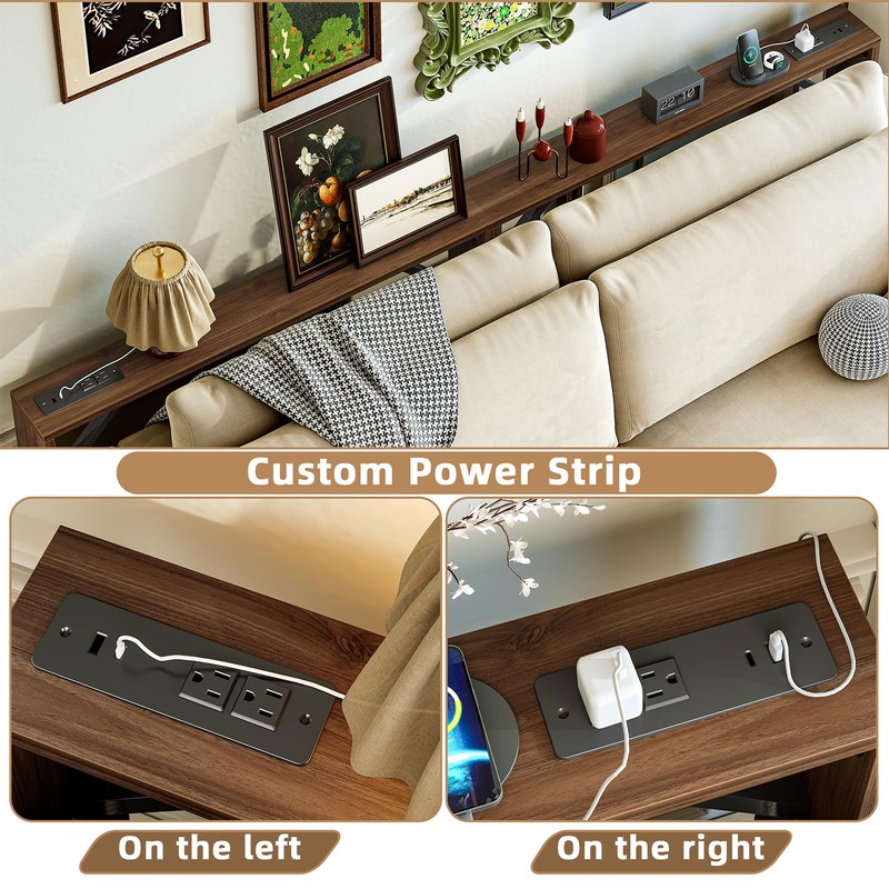 TIQLAB 5.9 Inch Narrow Console Table with Power Outlet,Sofa Table,