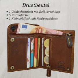 Roberto Genuine Leather Neck Pouch in Dark Brown, brown, Classic