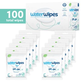 WaterWipes WaterWipes On The Go Wipes, 99.9% Water-Based Wipes for Travel, Sports, and to Refresh Skin, Unscented & Hypoallergenic, 100 Count (10 Packs)