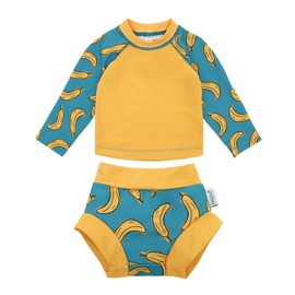 babygoal Baby Toddler Swimsuit with Swim Diaper, Long Sleeve Rash Guard Set with UPF 50+ Sun Protection for Boys & Girls, YZS07-12-18M-B