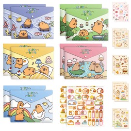 10 PCS Capybara Plastic Folders for Document, A4,Letter Size File Envelopes with Snap Closure, Decorative File Folders Cute File Folder with Name Tags Sticker Capybara Stickers for School Office