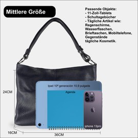 1990s Women's Genuine Leather Shoulder Bag Medium Leather Hobo Shoulder Bag with Extendable Shoulder Strap, navy