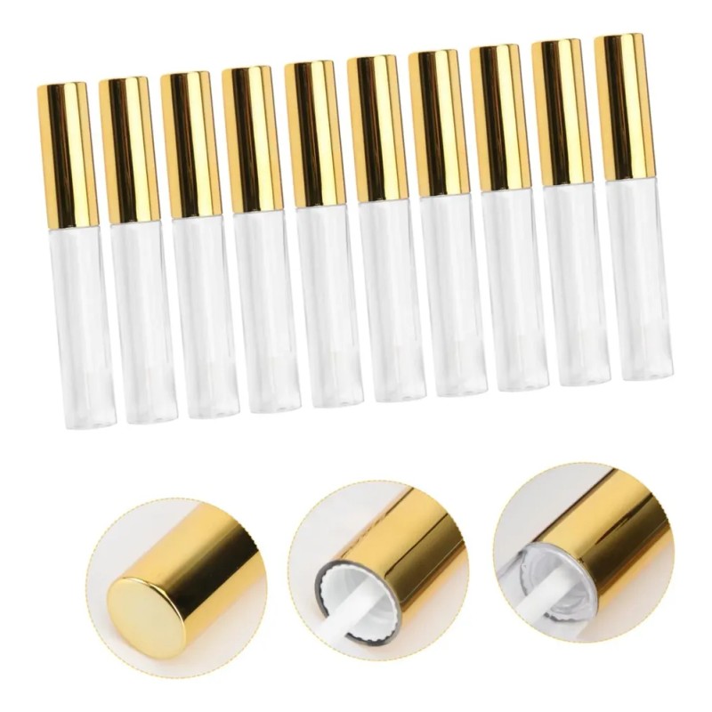 30piezas Tubos Vacíos De Brillo Labial Circular Tapa Dorada