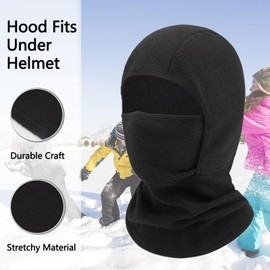 UNNESTAR Children's Balaclava Winter Full Face Mask for Boys Girls Windproof Ski Mask for Children Cold Weather Fleece Helmet Liner, Black+black