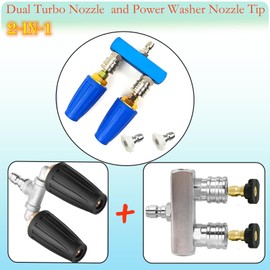 Dual Turbo Nozzle Pressure Washer and Dual Pressure Washer Nozzle Tips 2-in-1,with 2PCS 360°Rotating Turbo Nozzle,2PCS Pressure Washer Tips(40 Degree White),4000 PSI,1/4 Inch Quick Connect