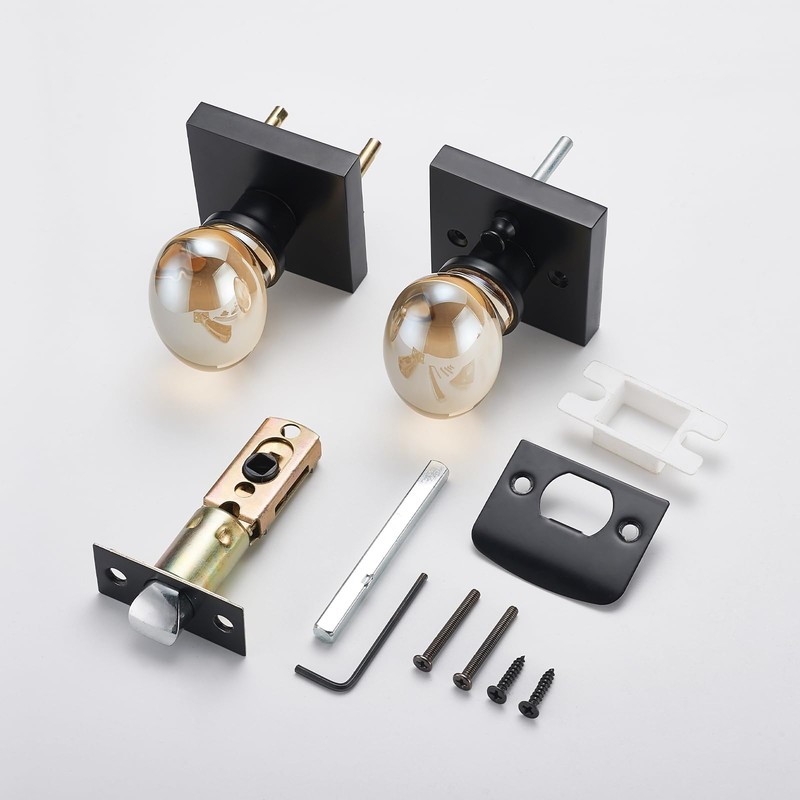 dairazan Champagne Gold Glass Door Knobs, Premium Privacy Crystal Door