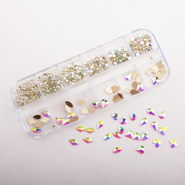 Eseres Multi Shapes 3D Glass AB Crystals Nail Art Rhinestones with Flatback Round Beads for Nail Art Crafts