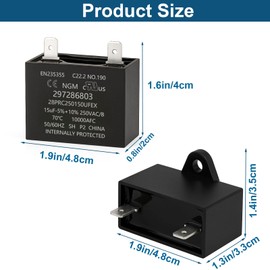 297286803 Run Capacitor Replacement 15μF -5%+10% 250VAC for Refrigerator Freezer Compressor - Fits Models 297286804 218909915 216985001