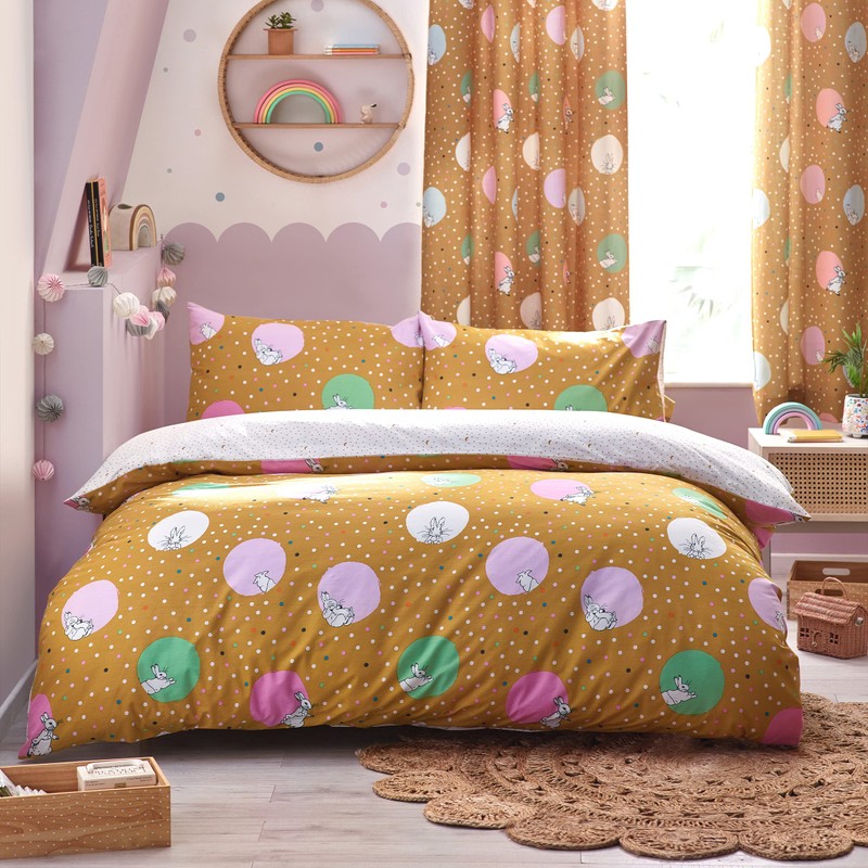 Peter Rabbit™ Dotty Single Duvet Cover Set, Polyester, Cotton, Ochre