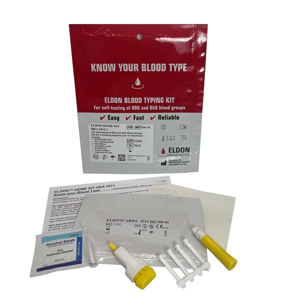 5 x Eldoncard Blood Type Test | A,B,O,AB & Rh Test | 5 x One Step Extra Lancets (5 Test Pack)