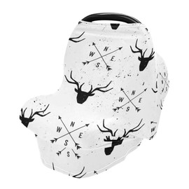 Deer Head Arrows Baby Car Seat Covers Black White Deer Carseat Canopy Soft Infant Stroller Cover Nursing Breastfeeding Covers for Girls Boys Newborn Fit Summer Spring Autumn