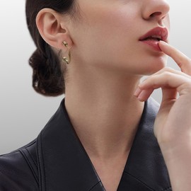 YURSHJAM Designer Twisted Cable Wire Hoop Earrings Two Toned Stainless Steel Nail Hoop Earrings for Women Gift, Stainless Steel, No Gemstone