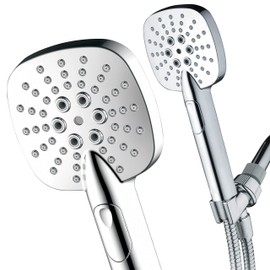 AirJet-350 High Pressure Luxury Multi-Function Hand Shower with High-Velocity Flow Accelerator(TM) Hydro-Engine for More Power with Less Water! Latest Square Oval Design and Push-button Flow Control