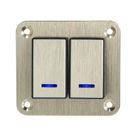 X AUTOHAUX Gold Tone 2 Gang Rocker Switch Panel 3 Pin DC 12V 24V Blue LED