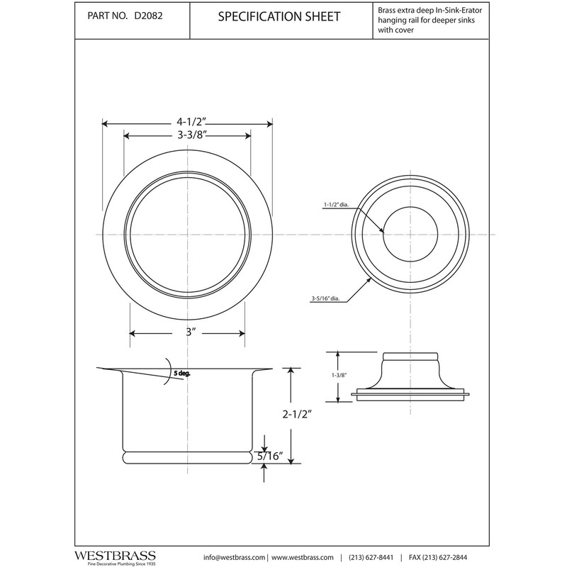 Westbrass D2082-62 3-1/2" Extra-Deep Collar Kitchen Sink Waste Disposal Flange