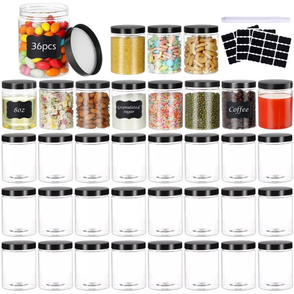 Ensbelei 36Pcs 8oz Empty Plastic Jars with Screw On Lids,