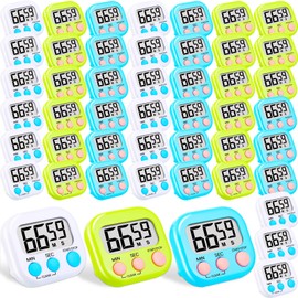 Kanayu 48 Pack Digital Kitchen Timer Small Magnetic Timers Bulk for Classroom with Magnet Back, Stand, Minute Second Count up Countdown, Loud Alarm for Cooking Sports(White, Blue, Green)
