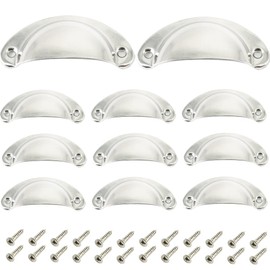 Ruidee Pack of 12 Shell Handle Drawer Handles Drawer Handles with Screws for Kitchen Cabinet, Furniture, Cupboard (Silver)