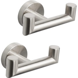 QNIIAED 2 Pcs Double Door Hooks，Bathroom Towel Hooks Screw in SUS 304 Stainless Steel Heavy Duty Robe Coat Hooks Wall Mounted for Bedroom or Kitchen(Brushed Silver)