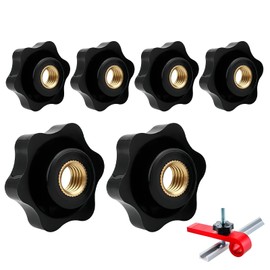 6Pcs M8 Clamping Nuts Plastic Through Hole Star Female Knob Screws Hex Clamping Thread Nut Grip Handle Nuts for Machines Systems Furniture Industrial Machine Tools Fitness Equipment, Black