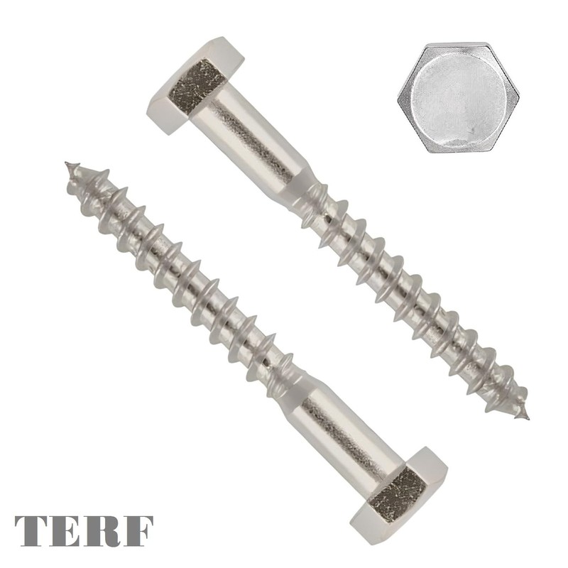 TERF® M8 X 80mm Coach Screws Hex Head Stainless Steel