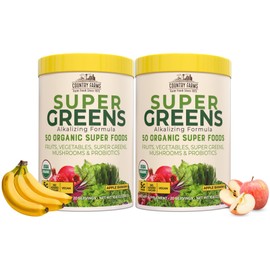 COUNTRY FARMS COUNTRY FARMS Super Greens Apple Banana Powder Smoothie, Organic Super Foods, USDA Organic Drink Mix, Fruits, Vegetables, Mushrooms, Superfood Nutrition, 40 Servings, 2 Pack