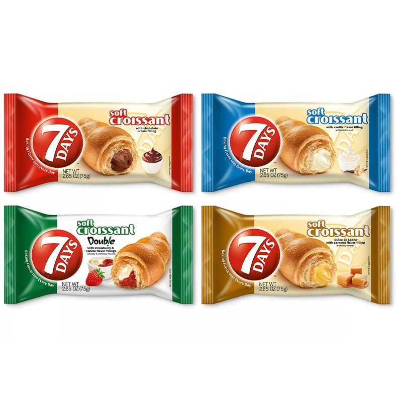 7Days Soft Croissant Variety Chocolate Vanilla Strawberry Caramel (Pack of