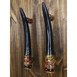 Ebros Set of 2 Rustic Western Great Plains Buffalo Bison Ox Horns Sturdy Door Pull Handle Hardware Decorative Accent for Barn Doors Entrance Cabin Lodge Country Home