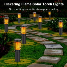 Solar Lights Outdoor, Flickering Flame Torch Light with RGB 7 Color Changing, Landscape Lighting Pathway Lights Outdoor Waterproof, Solar Flame Torches for Outside Garden Yard Patio Path Decor (2PC)