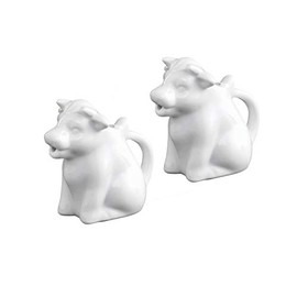 HIC Kitchen Mini Cow Creamer Set with Handle, Fine White Porcelain, 2-Ounce, Set of 2