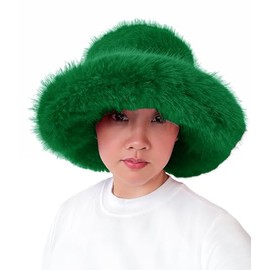 Lina & Lily Oversized Winter Faux Fur Bucket Hat for Women - Long Pile Fur Wide Moldable Brim (Emerald Green)