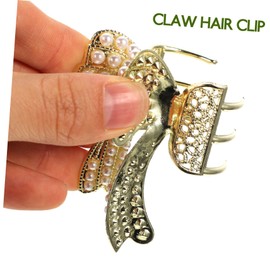 OHPHCALL 2pcs Pearl Hairpin Bowknot Design for Women Hair Jaw Clips Jaw Hair Clips