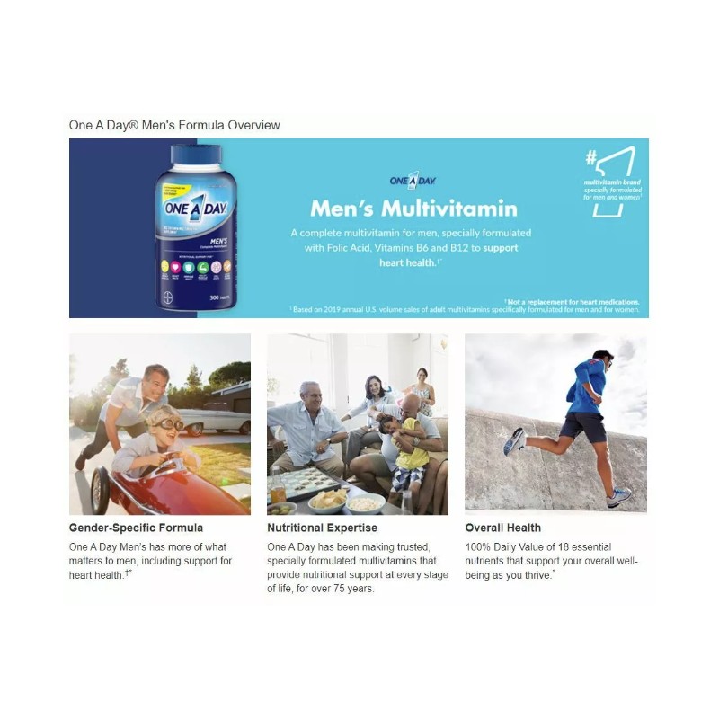 BAYER One A Day Men's Complete Multivitamin Multimineral Supplement, 300