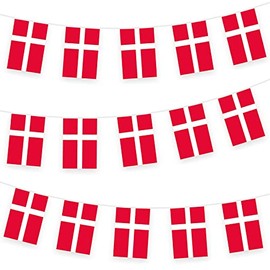 Denmark Bunting Flag Hanging Flag for World Cup 2022 10m/32ft Rectangle Fabric Denmark Flag Banner, Outdoor Indoor Bar Bunting for World Cup Qatar 2022 Decorations Party Supplies
